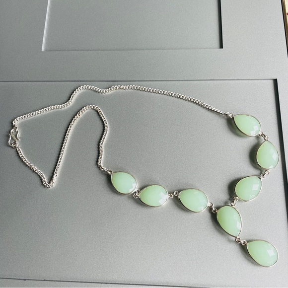 Natural Faceted Green Chalcedony Sterling Silver Necklace - Picture 3 of 7